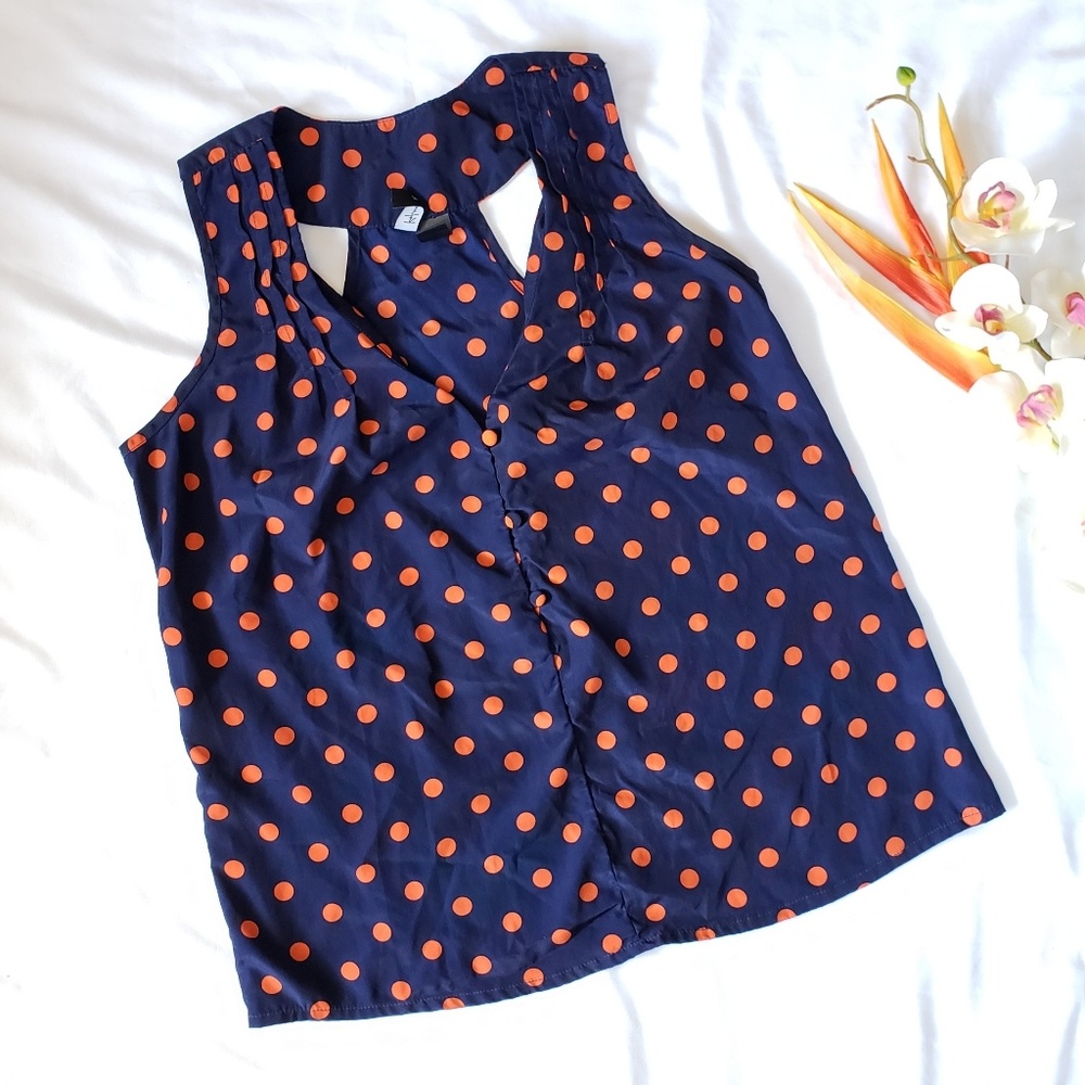 Kylee | Navy Blue and Orange Polka Dot Blouse